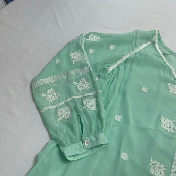 NWT Chloe Oliver Anthropologie Monica Blouse Embroidered Mint Top Size Large New - Picture 7 of 12